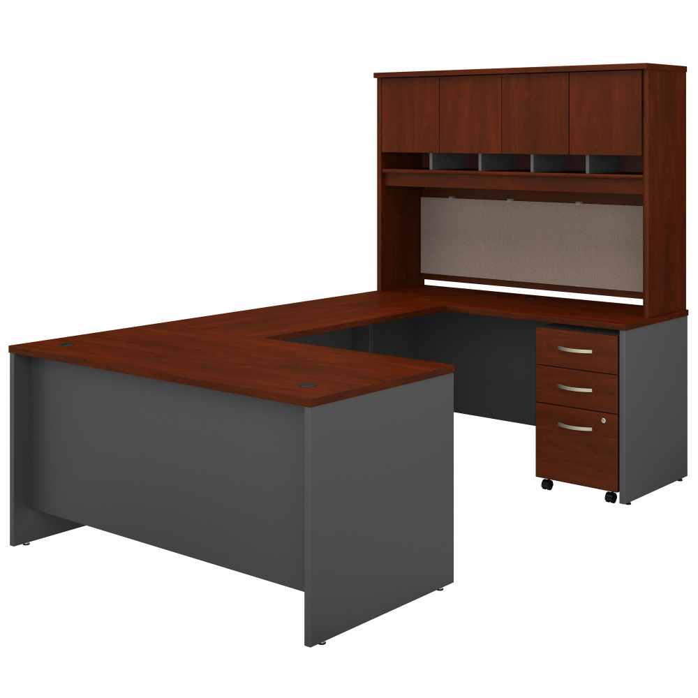 Shop Bush Business Furniture Series C 60W U Shaped Desk with Hutch and Mobile File Cabinet, Image 01, SRC149HCSU, #color_hansen cherry/graphite gray