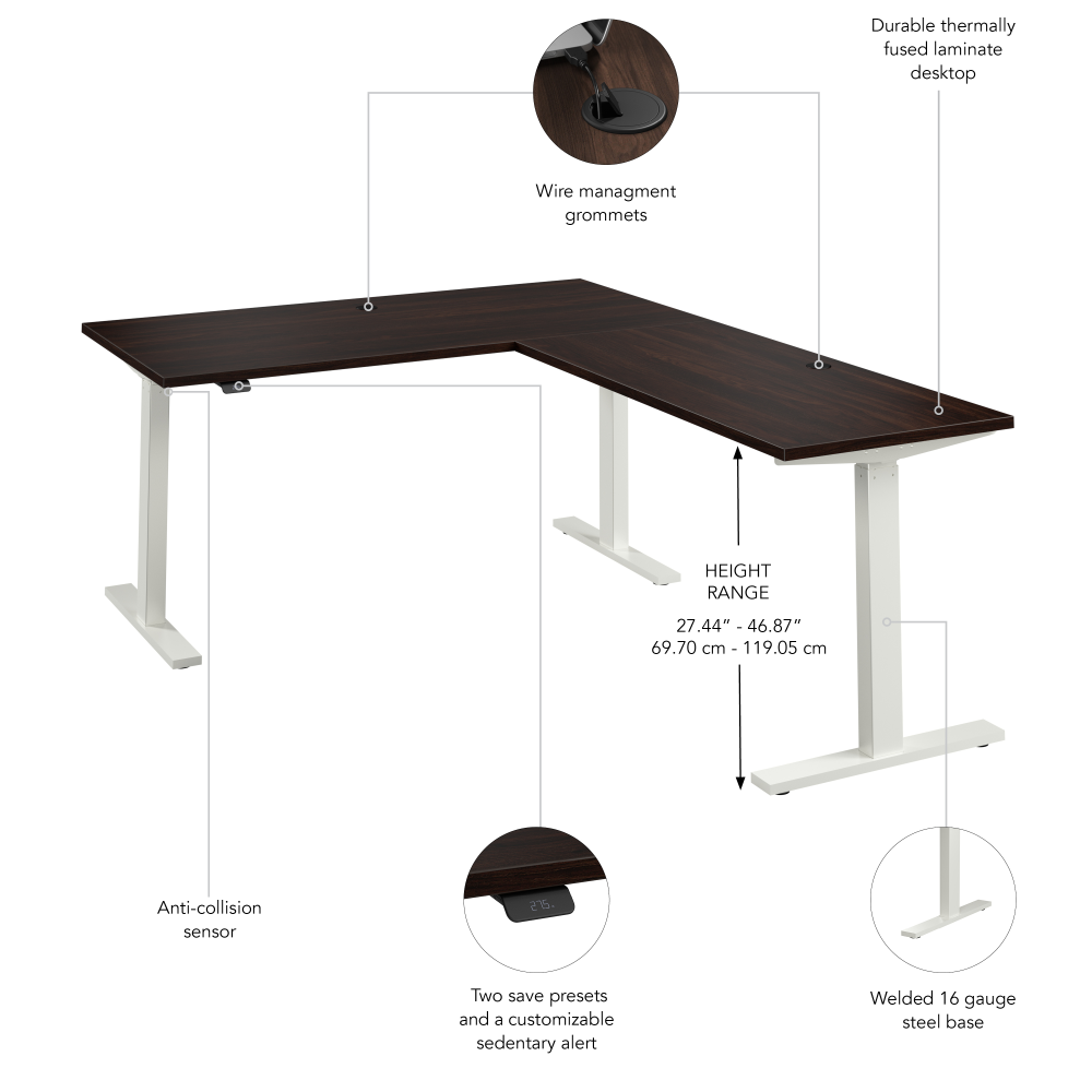 Shop Bush Business Furniture Move 60 Series 60W Height Adjustable L Shaped Standing Desk, Image 06, M6SL6078BWWK, #color_black walnut/white powder coat