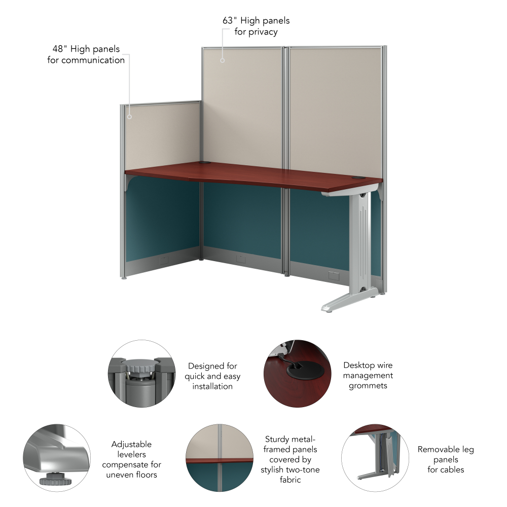 Shop Bush Business Furniture Office in an Hour 65W x 33D Straight Cubicle Desk, Image 10, WC36492-03K, #color_hansen cherry