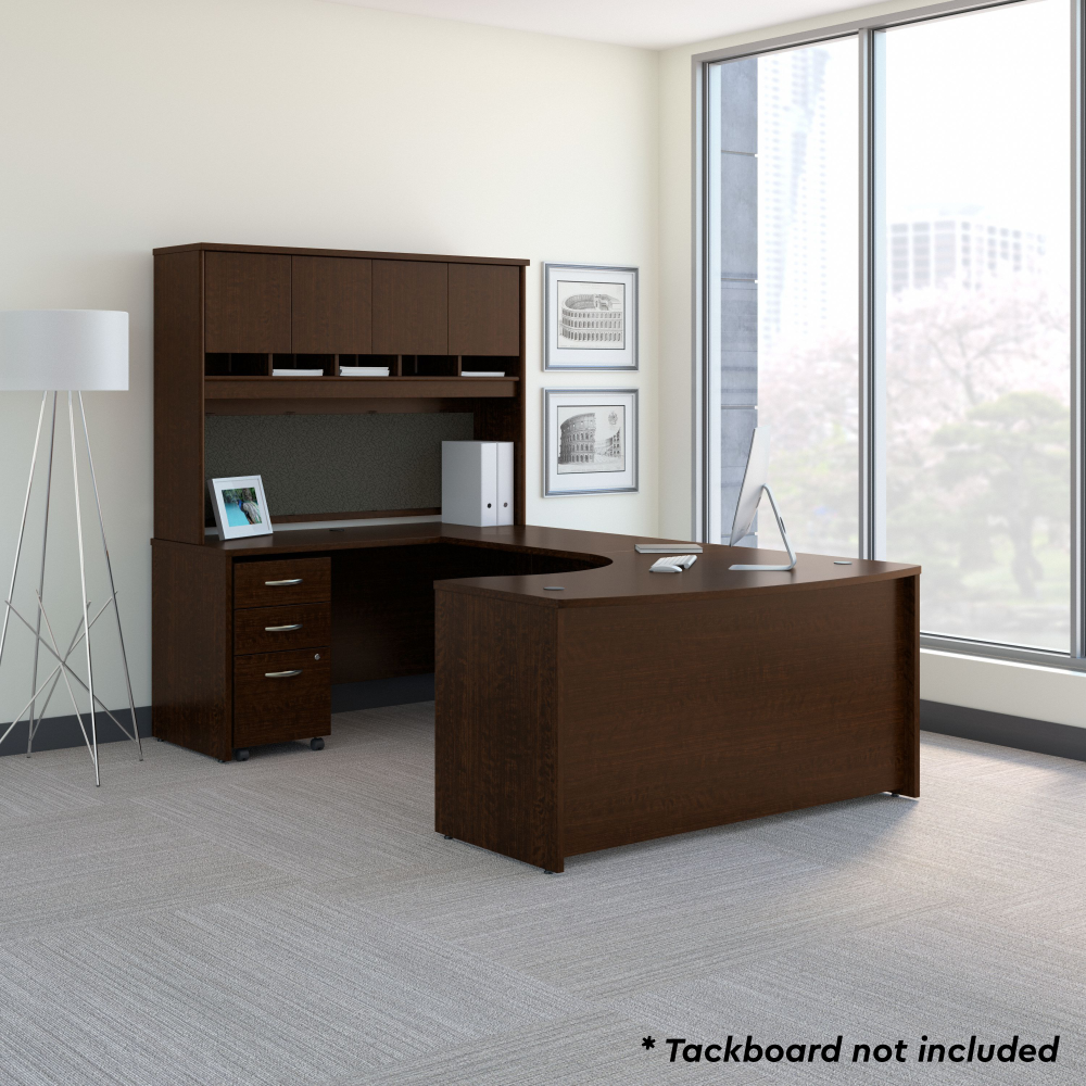 Shop Bush Business Furniture Series C 60W Left Handed Bow Front U Shaped Desk with Hutch and Storage, Image 02, SRC093MRSU, #color_mocha cherry