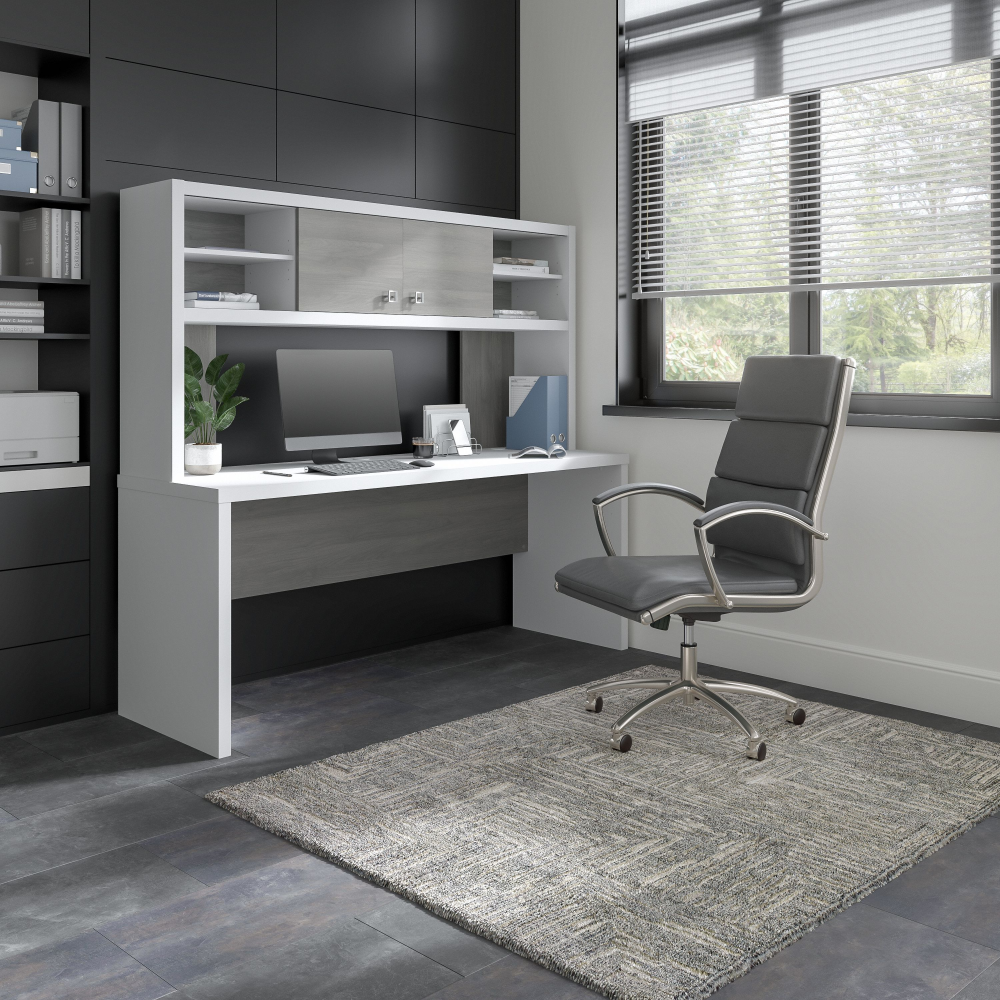 Shop Bush Business Furniture Echo 72W Computer Desk with Hutch, Image 02, ECH056WHMG, #color_pure white/modern gray