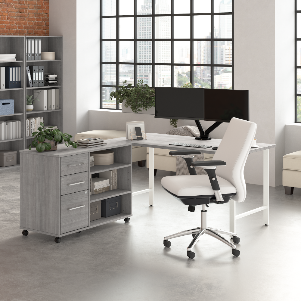 Shop Bush Business Furniture Hustle 60W x 30D Computer Desk and Storage Cabinet with Drawers and Shelves, Image 02, HUS009PG, #color_platinum gray