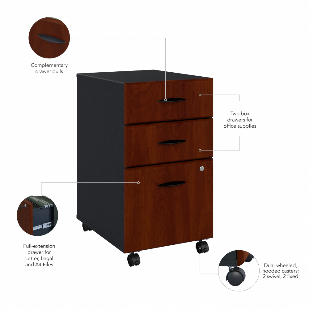 Shop Bush Business Furniture Series A 3 Drawer Mobile File Cabinet, Image 08, WC94453PSU, #color_hansen cherry/galaxy