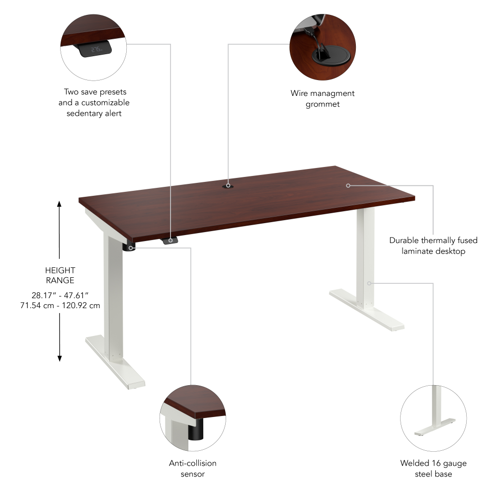 Shop Bush Business Furniture Move 40 Series 60W x 30D Electric Height Adjustable Standing Desk, Image 06, M4S6030HCWK, #color_hansen cherry/white powder coat