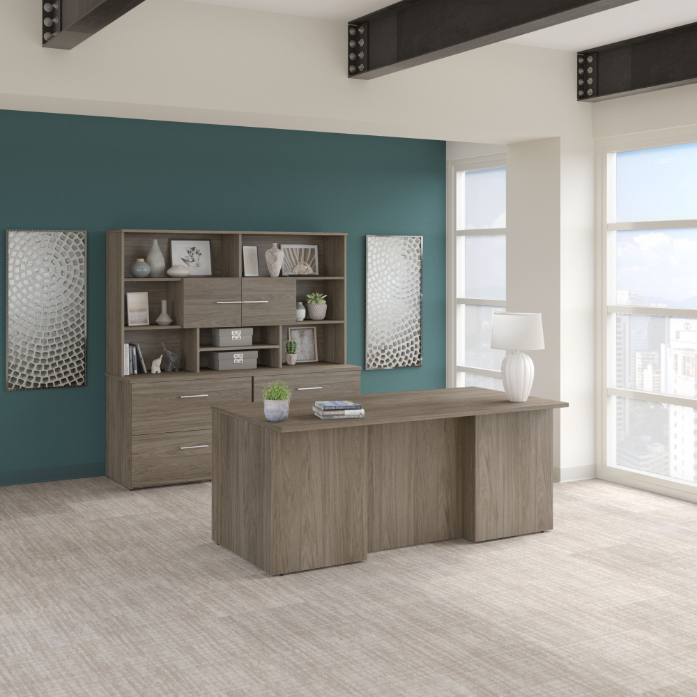 Shop Bush Business Furniture Office 500 72W x 36D Executive Desk with Drawers, Lateral File Cabinets and Hutch, Image 02, OF5001MHSU, #color_modern hickory