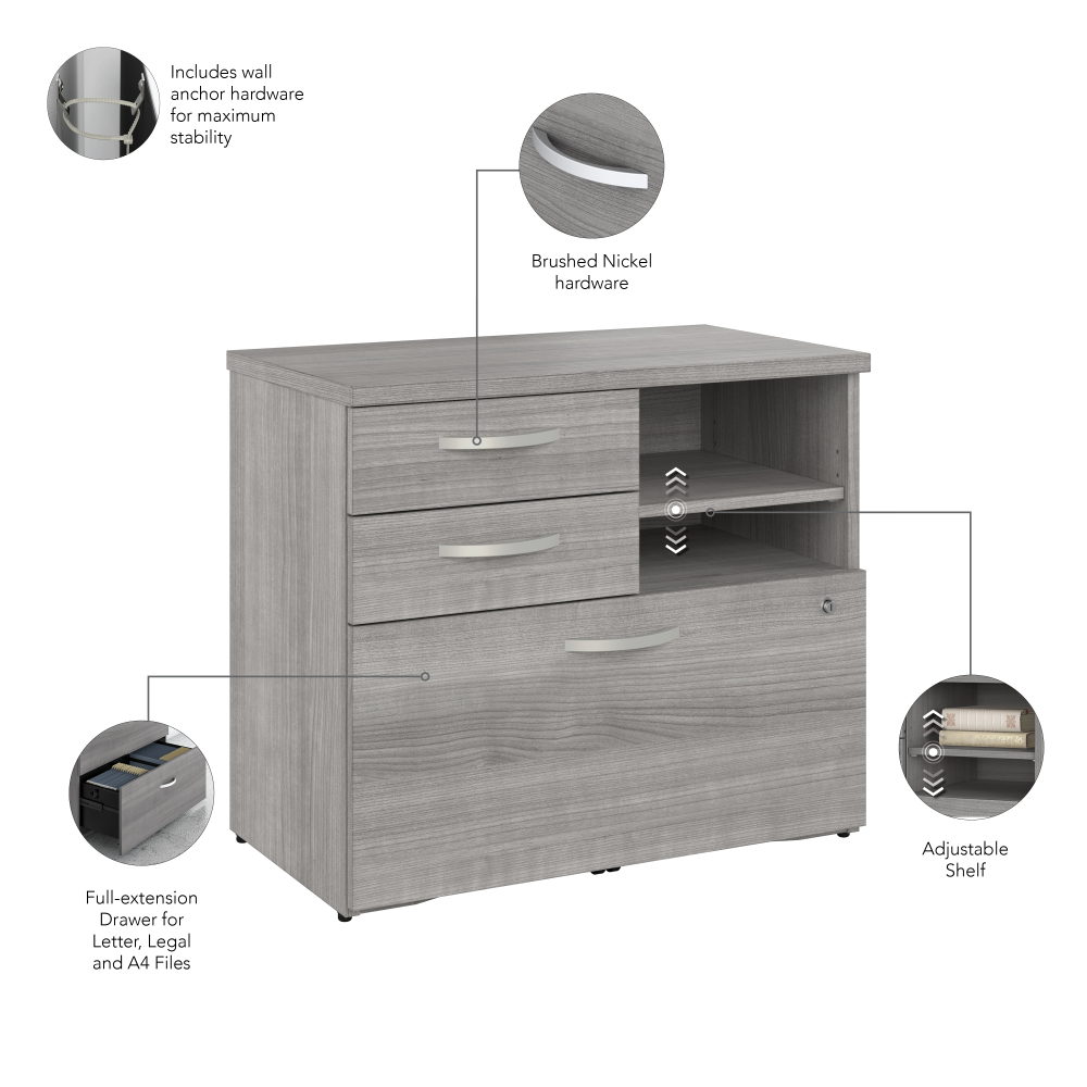 Shop Bush Business Furniture Studio A Office Storage Cabinet with Drawers and Shelves, Image 07, SDF130PGSU-Z, #color_platinum gray