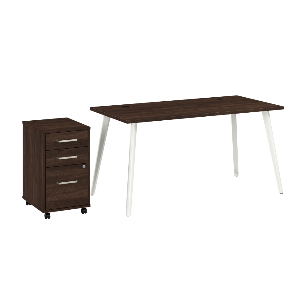 Shop Bush Business Furniture Vista 60W Desk with Splayed Metal Legs and 3 Drawer Mobile File Cabinet, Image 01, VST002BWSU, #color_black walnut