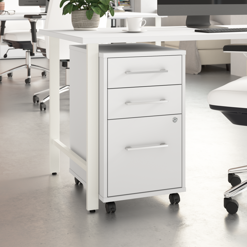 Shop Bush Business Furniture Hustle 3 Drawer Mobile File Cabinet, Image 02, HUF116WH, #color_white