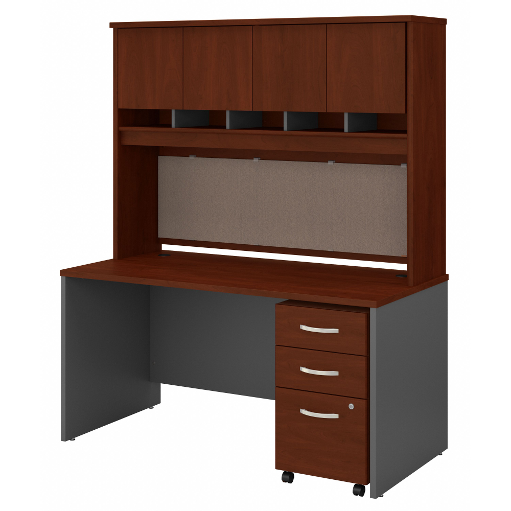 Shop Bush Business Furniture Series C 60W x 30D Office Desk with Hutch and Mobile File Cabinet, Image 01, SRC145HCSU, #color_hansen cherry/graphite gray