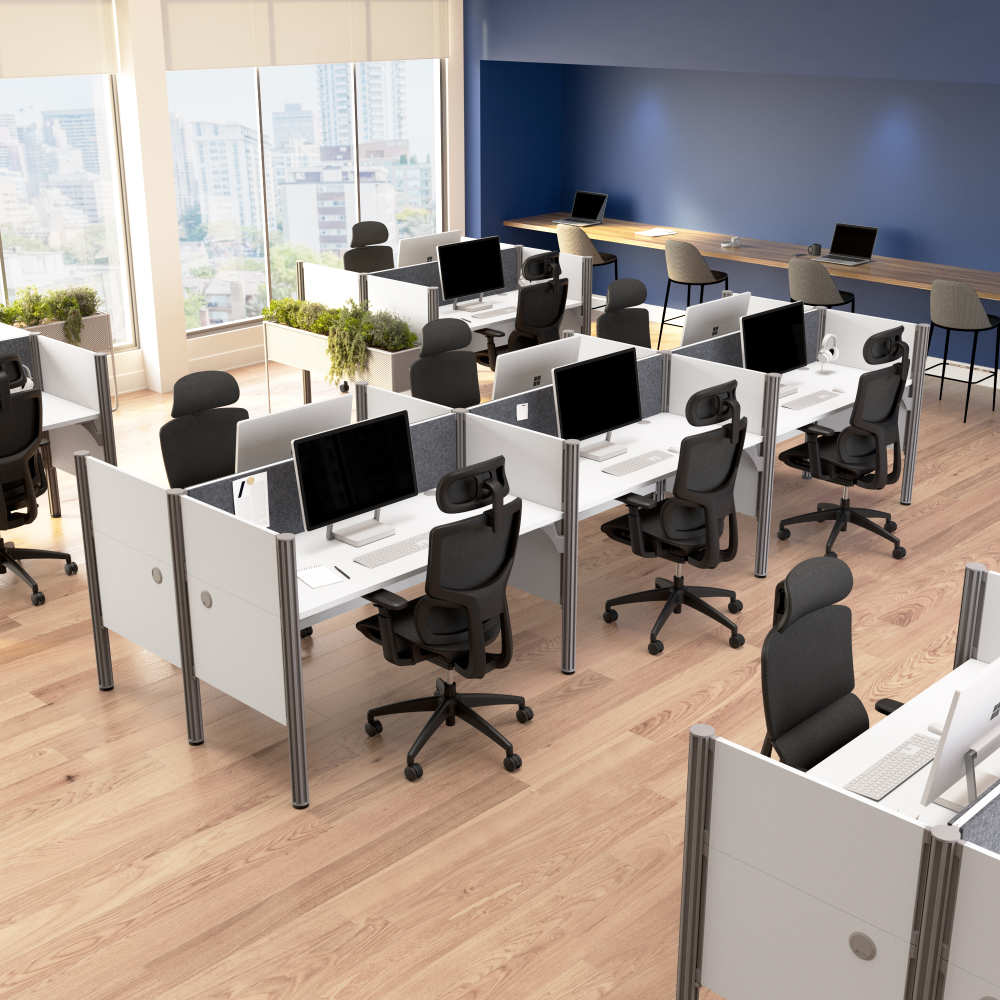 Shop Bush Business Furniture ProBiz 6 Person Office Cubicle Desk with Low Privacy Panels and Tackboard, Image 02, 100873CG-17, #color_white