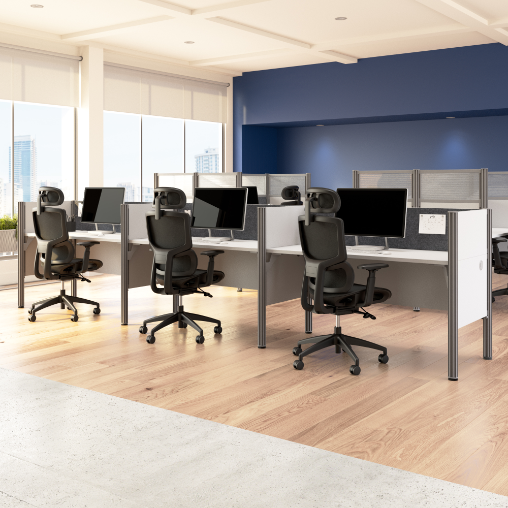 Shop Bush Business Furniture ProBiz 3 Person Office Cubicle Desk with Low Privacy Panels and Tackboard, Image 02, 100872CG-17, #color_white