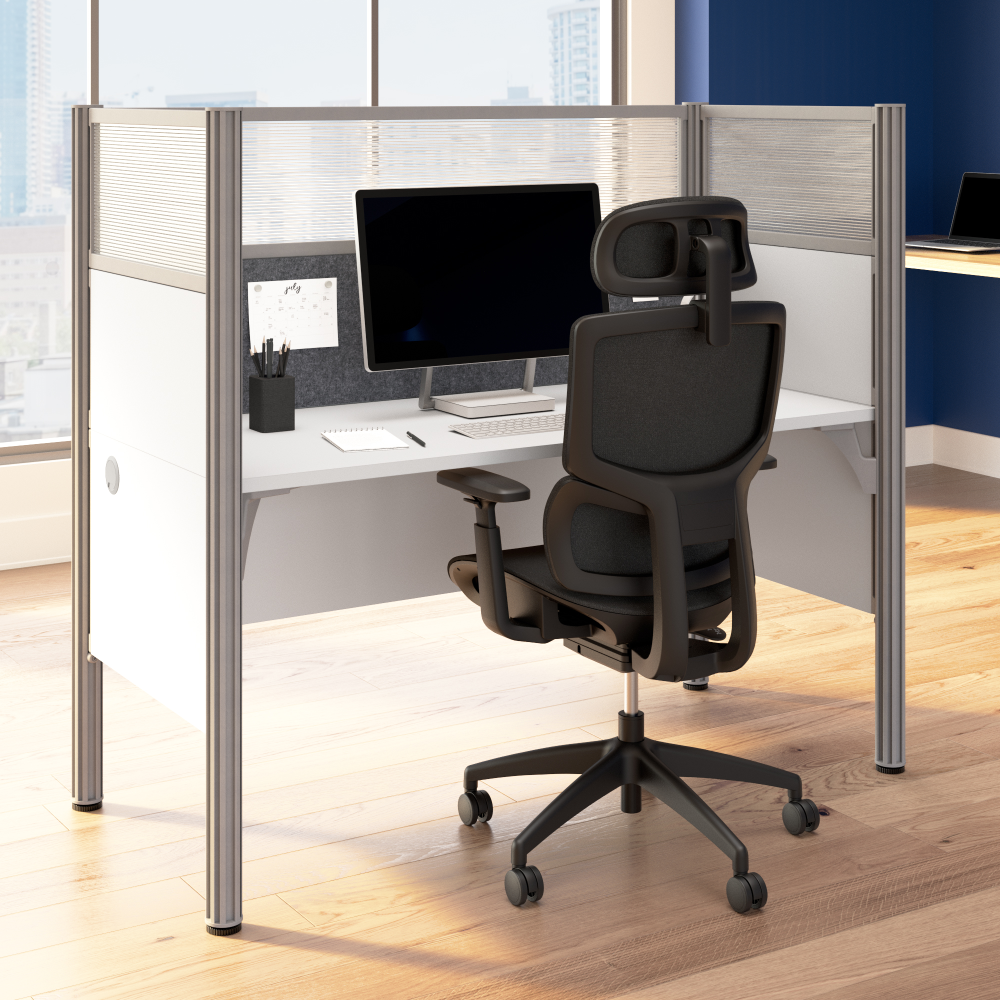 Shop Bush Business Furniture ProBiz Single Cubicle Desk for Office with High Privacy Panels and Tackboard, Image 02, 100871DG-17, #color_white