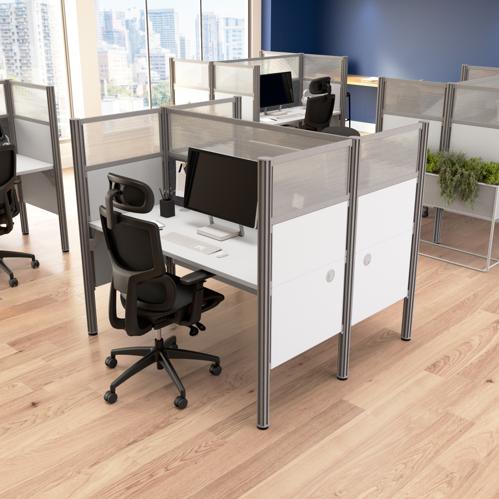 Shop Bush Business Furniture ProBiz 2 Person Office Cubicle Desk with High Privacy Panels and Tackboard, Image 02, 100870DG-17, #color_white