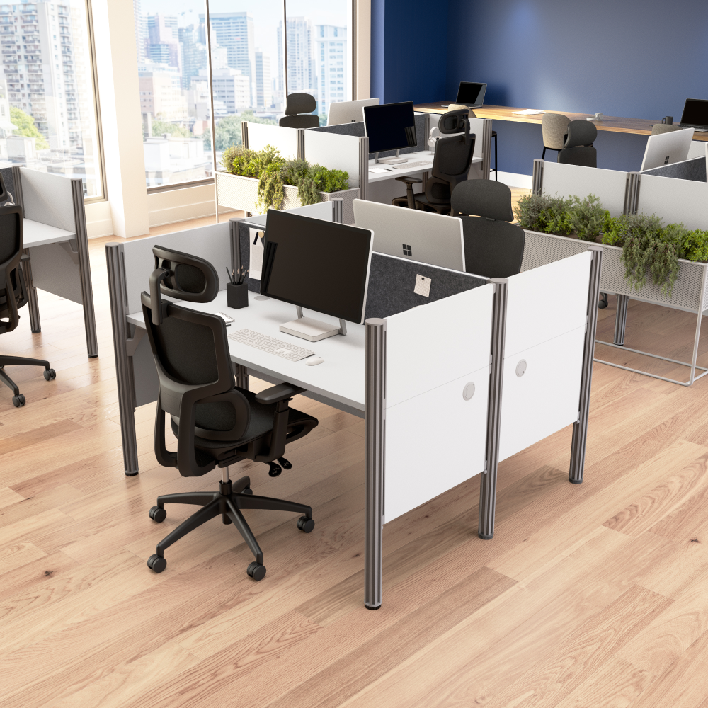 Shop Bush Business Furniture ProBiz 2 Person Office Cubicle Desk with Low Privacy Panels and Tackboard, Image 02, 100870CG-17, #color_white
