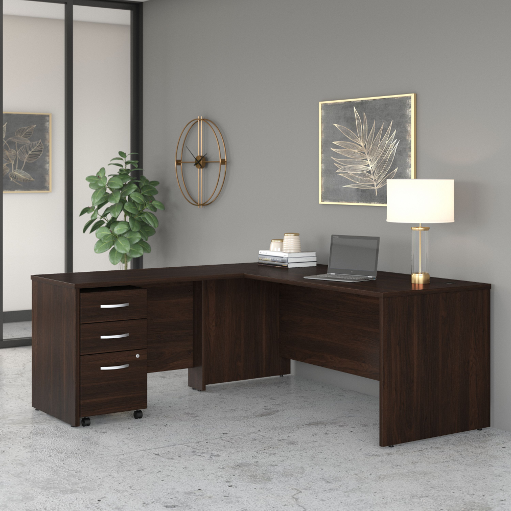 Shop Bush Business Furniture Studio C 72W x 30D L Shaped Desk with Mobile File Cabinet and 42W Return, Image 02, STC007BWSU, #color_black walnut