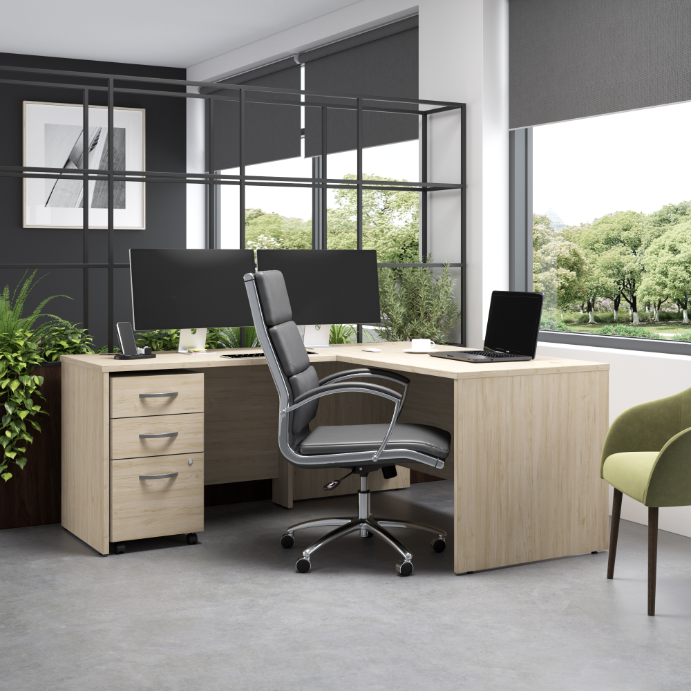 Shop Bush Business Furniture Studio C 60W x 30D L Shaped Desk with Mobile File Cabinet and 42W Return, Image 02, STC008NESU, #color_natural elm
