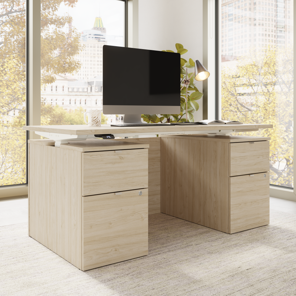 Shop Bush Business Furniture Stratus 60W x 30D Electric Standing Desk with Drawers and Modesty Panel, Image 03, SUT011NE, #color_natural elm