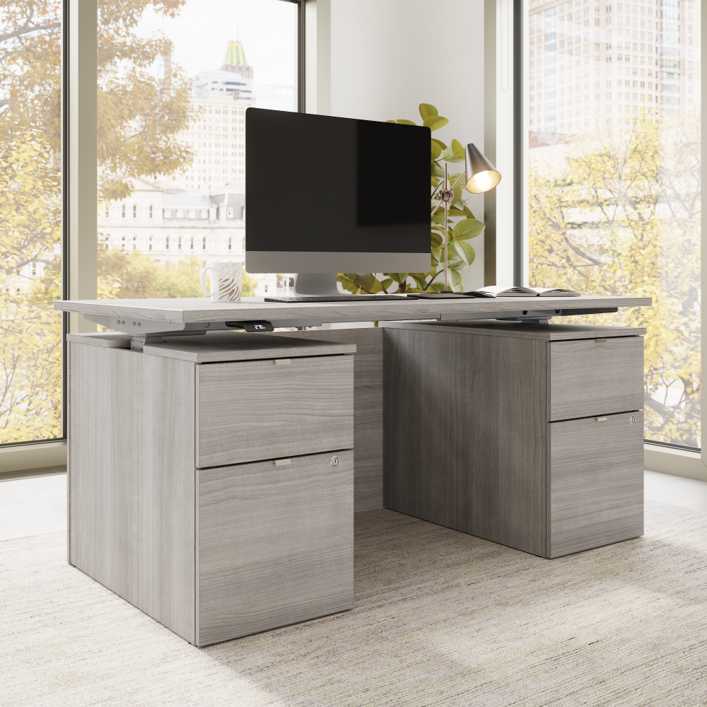 Shop Bush Business Furniture Stratus 60W x 30D Electric Standing Desk with Drawers and Modesty Panel, Image 03, SUT011PG, #color_platinum gray