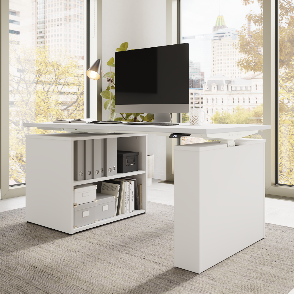 Shop Bush Business Furniture Stratus 60W x 30D Electric Height Adjustable Standing Desk with Bookcase, Image 04, SUT005WH, #color_white