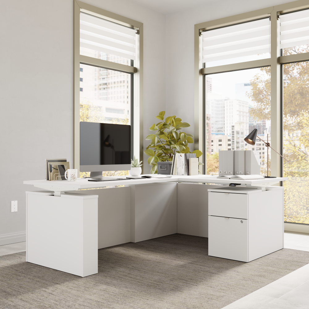 Shop Bush Business Furniture Stratus 60W x 78D Height Adjustable L Shaped Standing Desk with File Cabinet, Image 04, SUT015WH, #color_white
