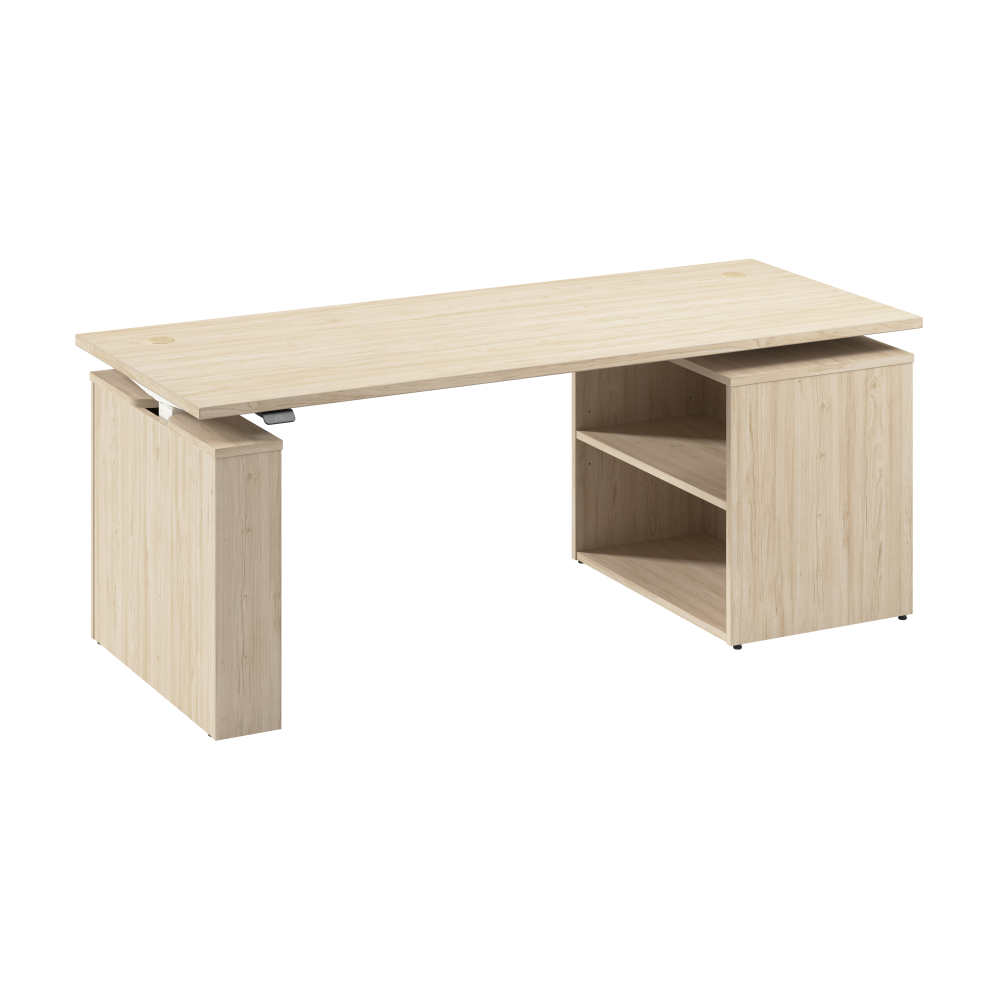 Shop Bush Business Furniture Stratus 72W x 30D Electric Height Adjustable Standing Desk with Bookcase, Image 01, SUT006NE, #color_natural elm