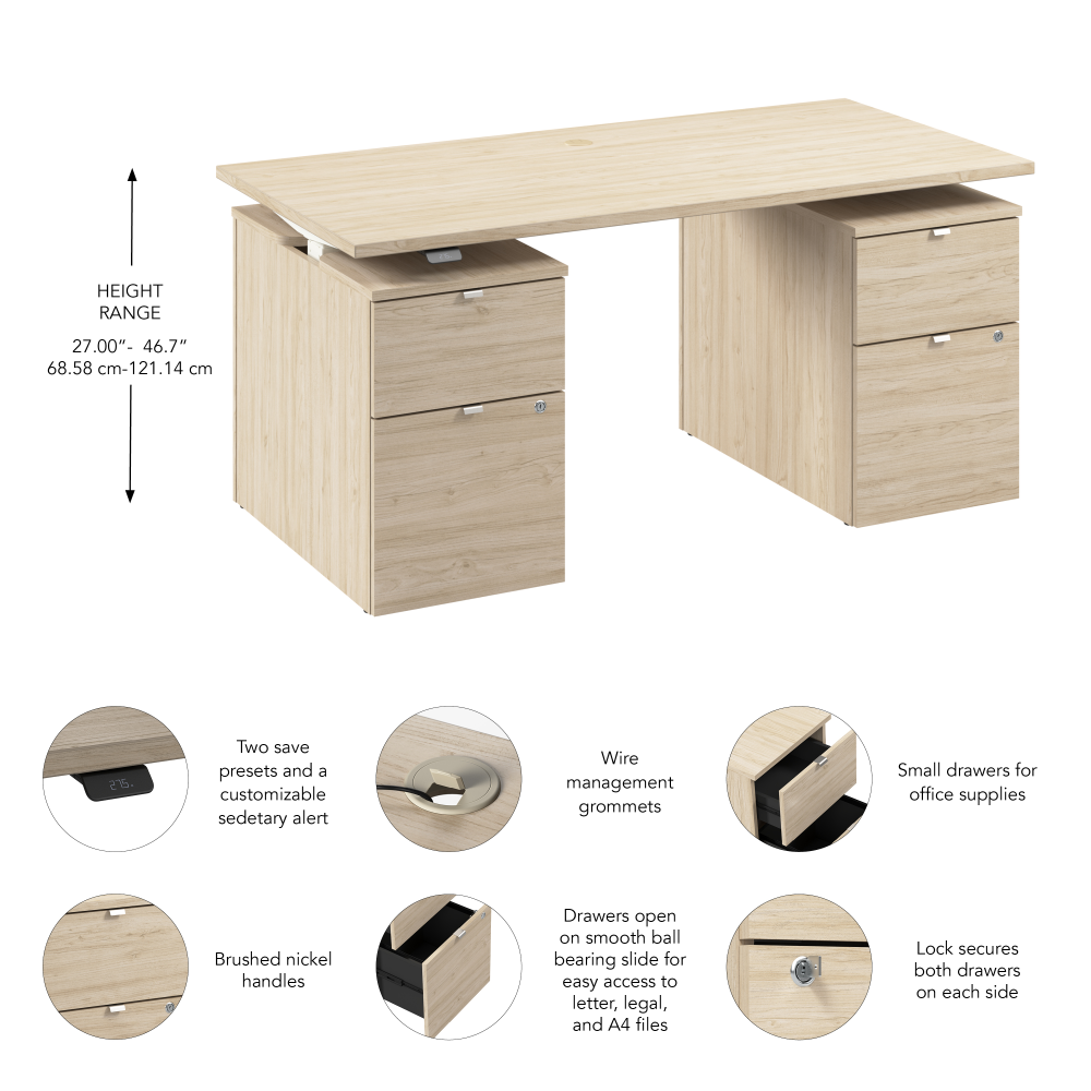 Shop Bush Business Furniture Stratus 60W x 30D Electric Height Adjustable Standing Desk with Drawers, Image 07, SUT009NE, #color_natural elm