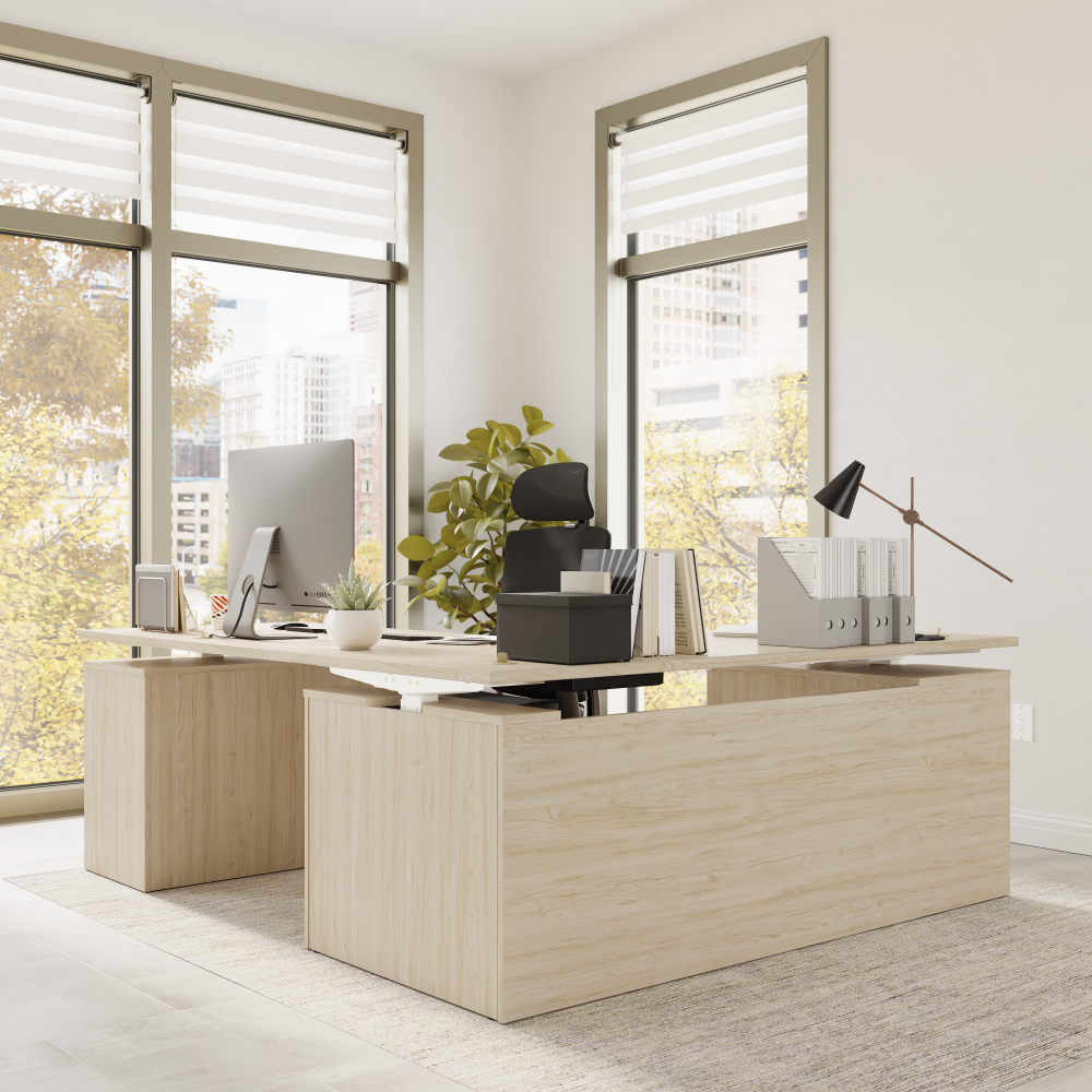 Shop Bush Business Furniture Stratus 72W x 78D Height Adjustable L Shaped Standing Desk with Drawers, Image 06, SUT018NE, #color_natural elm