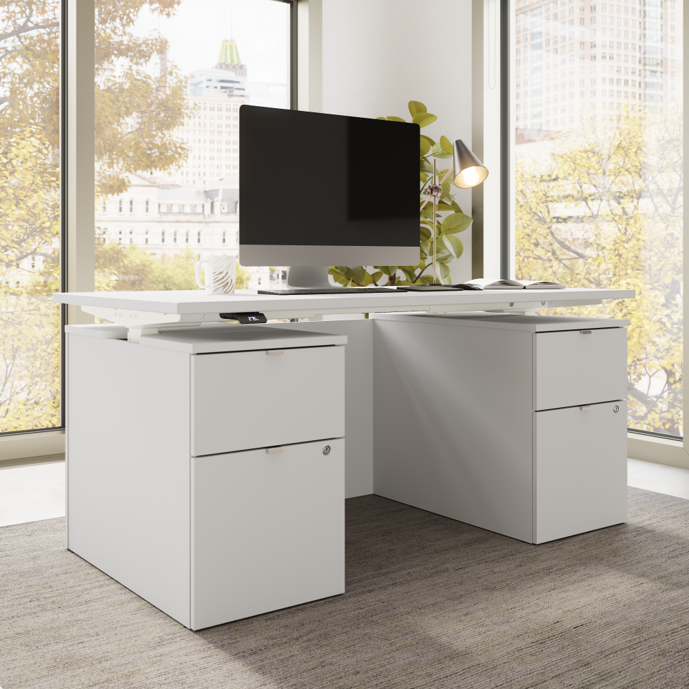Shop Bush Business Furniture Stratus 60W x 30D Electric Standing Desk with Drawers and Modesty Panel, Image 03, SUT011WH, #color_white