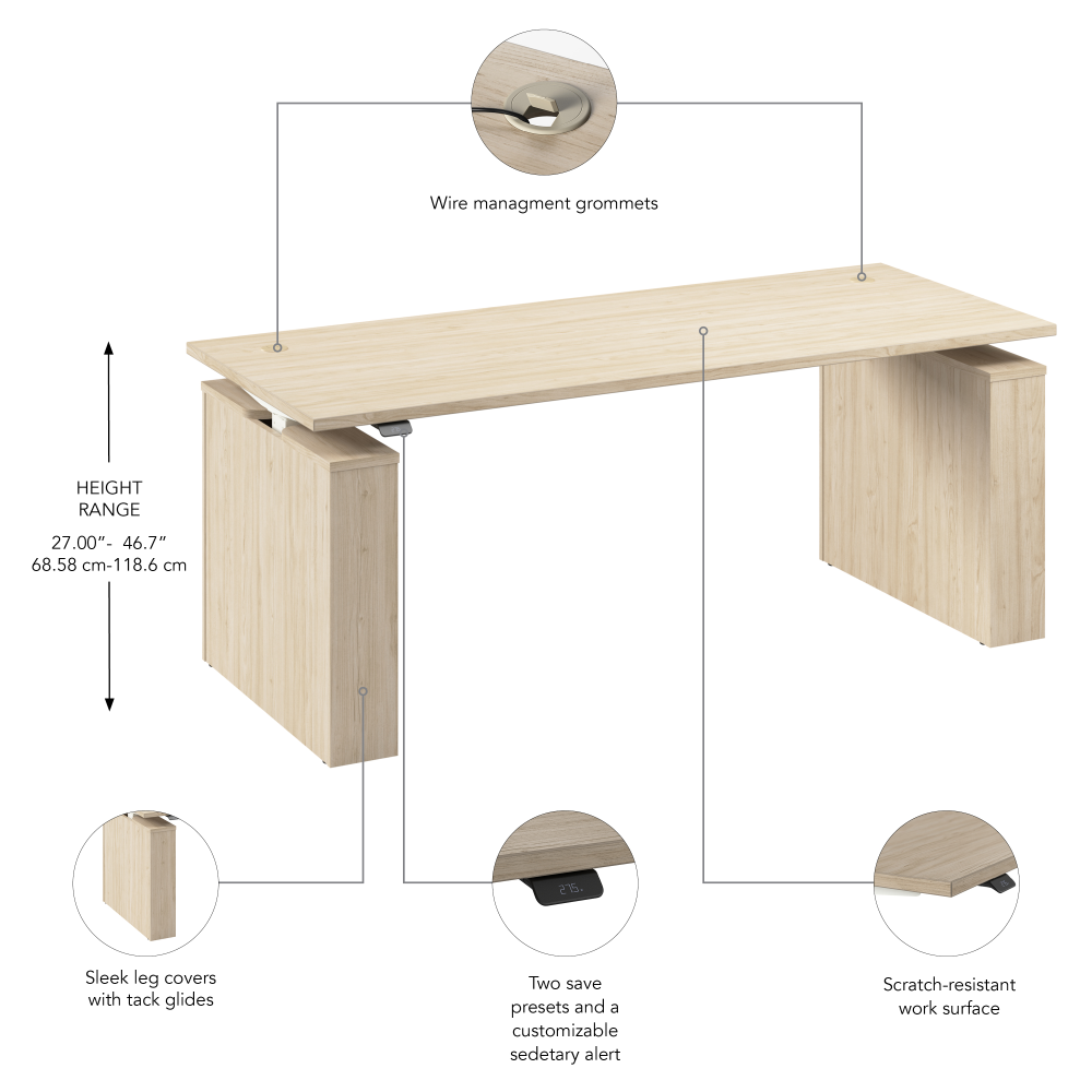Shop Bush Business Furniture Stratus 72W x 30D Electric Height Adjustable Standing Desk, Image 07, SUT002NE, #color_natural elm