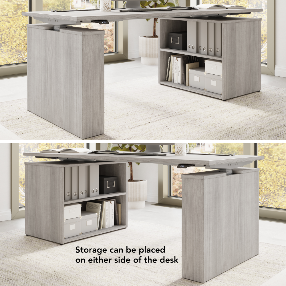 Shop Bush Business Furniture Stratus 72W x 30D Electric Height Adjustable Standing Desk with Bookcase, Image 06, SUT006PG, #color_platinum gray