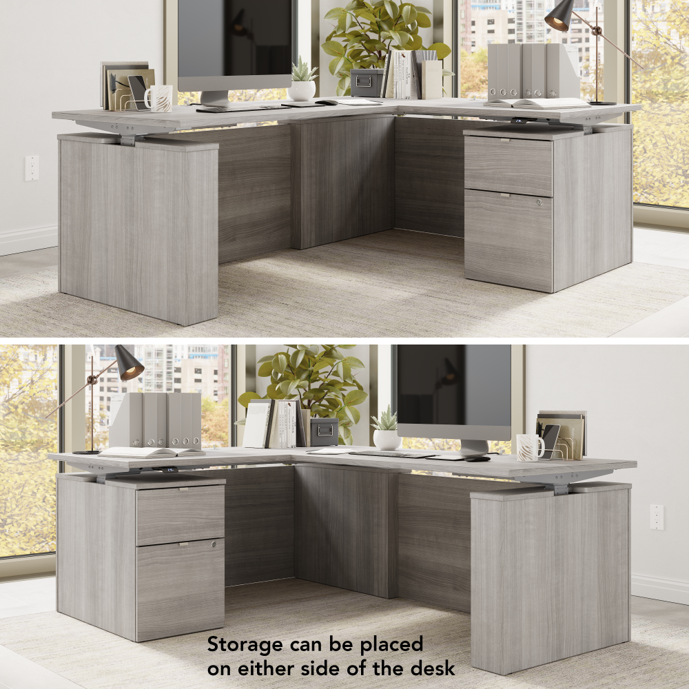 Shop Bush Business Furniture Stratus 60W x 78D Height Adjustable L Shaped Standing Desk with File Cabinet, Image 06, SUT015PG, #color_platinum gray