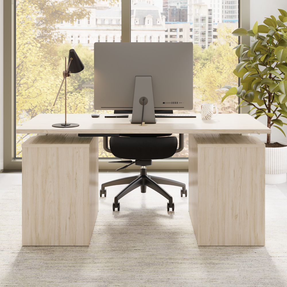 Shop Bush Business Furniture Stratus 60W x 30D Electric Height Adjustable Standing Desk with Drawers, Image 06, SUT009NE, #color_natural elm