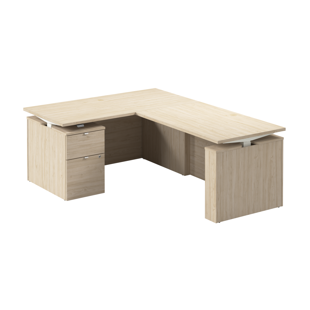 Shop Bush Business Furniture Stratus 60W x 78D Height Adjustable L Shaped Standing Desk with File Cabinet, Image 01, SUT015NE, #color_natural elm