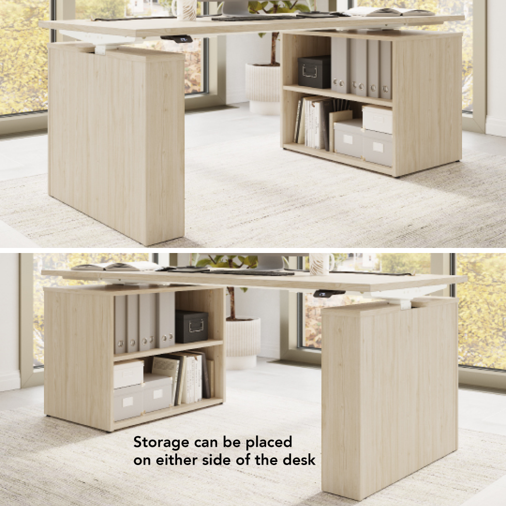 Shop Bush Business Furniture Stratus 72W x 30D Electric Height Adjustable Standing Desk with Bookcase, Image 06, SUT006NE, #color_natural elm