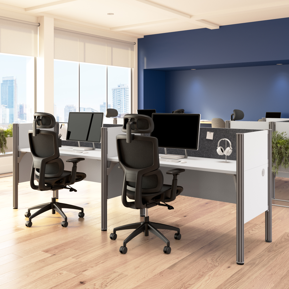 Shop Bush Business Furniture ProBiz Double Cubicle Desk for Office with Low Privacy Panels and Tackboard, Image 02, 100876CG-17, #color_white