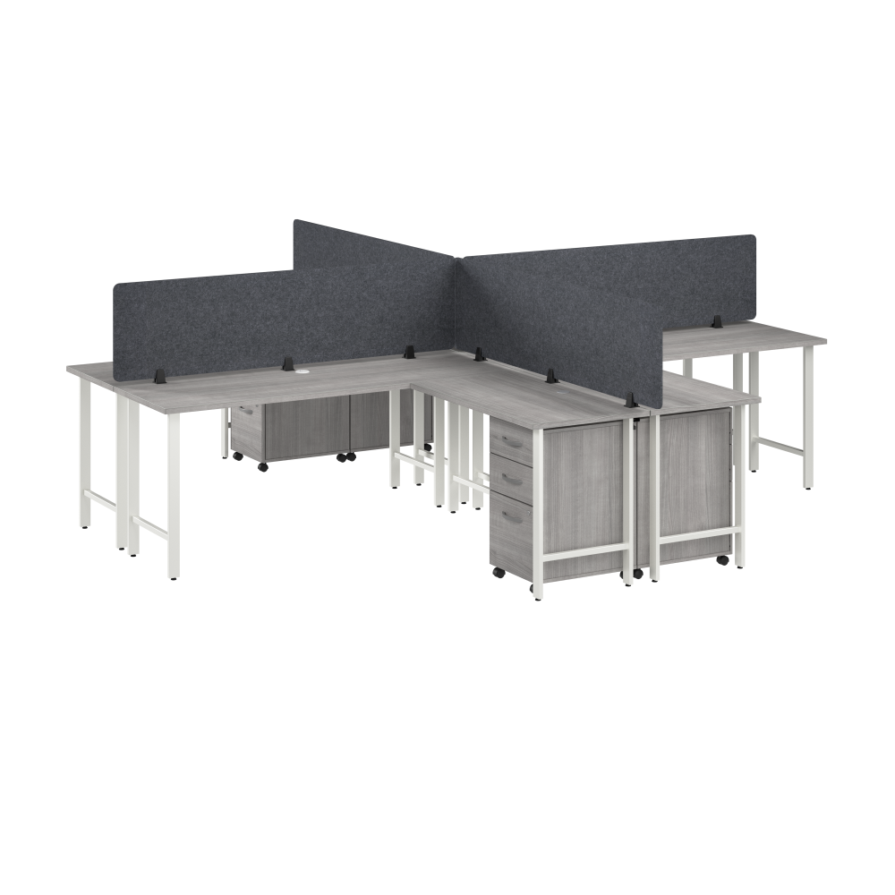 Shop Bush Business Furniture Hustle 4 Person L Shaped Desk with Mobile File Cabinets, Power Grommets, and Privacy Screens, Image 01, HUS017PGSU, #color_platinum gray