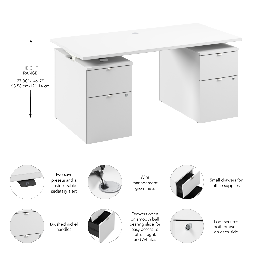 Shop Bush Business Furniture Stratus 60W x 30D Electric Height Adjustable Standing Desk with Drawers, Image 07, SUT009WH, #color_white