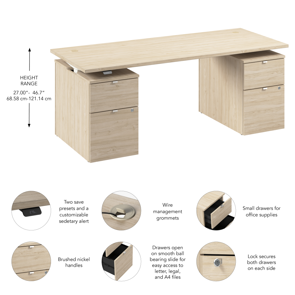 Shop Bush Business Furniture Stratus 72W x 30D Electric Height Adjustable Standing Desk with Drawers, Image 07, SUT010NE, #color_natural elm