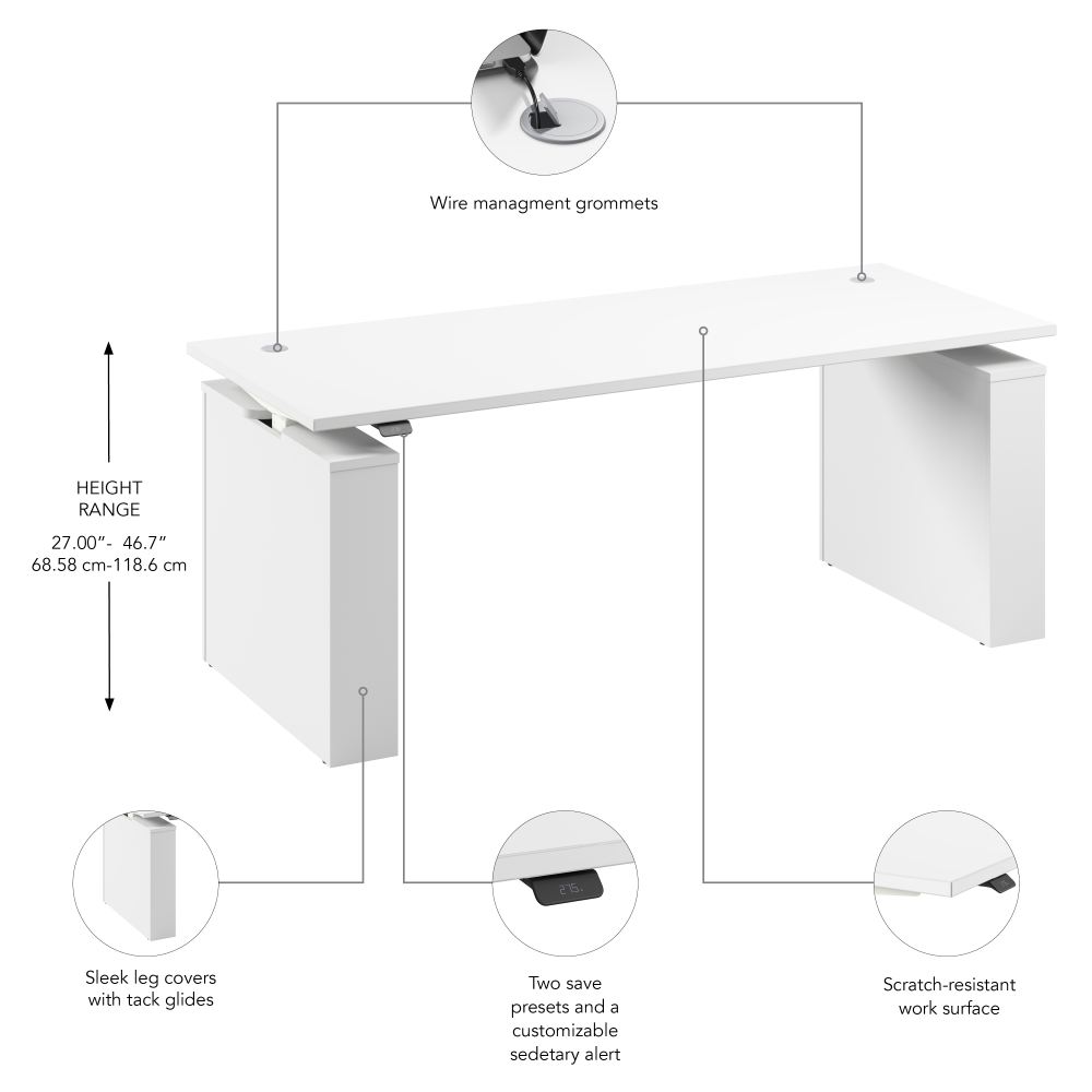 Shop Bush Business Furniture Stratus 72W x 30D Electric Height Adjustable Standing Desk, Image 07, SUT002WH, #color_white