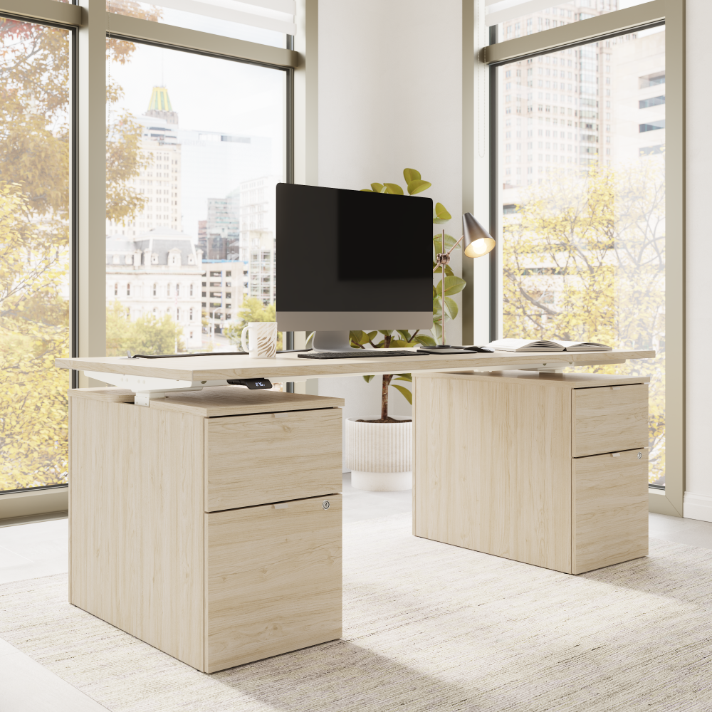Shop Bush Business Furniture Stratus 72W x 30D Electric Height Adjustable Standing Desk with Drawers, Image 03, SUT010NE, #color_natural elm