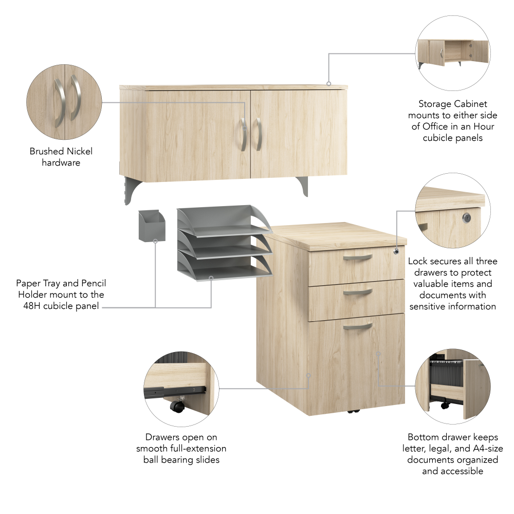 Shop Bush Business Furniture Office in an Hour Cubicle Storage Hutch with Paper Trays and Pencil Holder, Image 07, WC36597-03, #color_natural elm