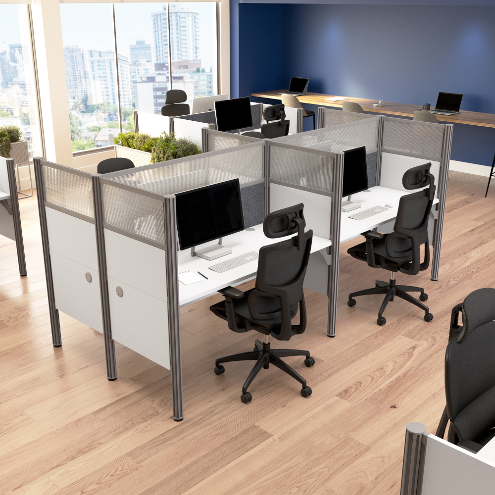 Shop Bush Business Furniture ProBiz 4 Person Office Cubicle Desk with High Privacy Panels and Tackboard, Image 02, 100875DG-17, #color_white