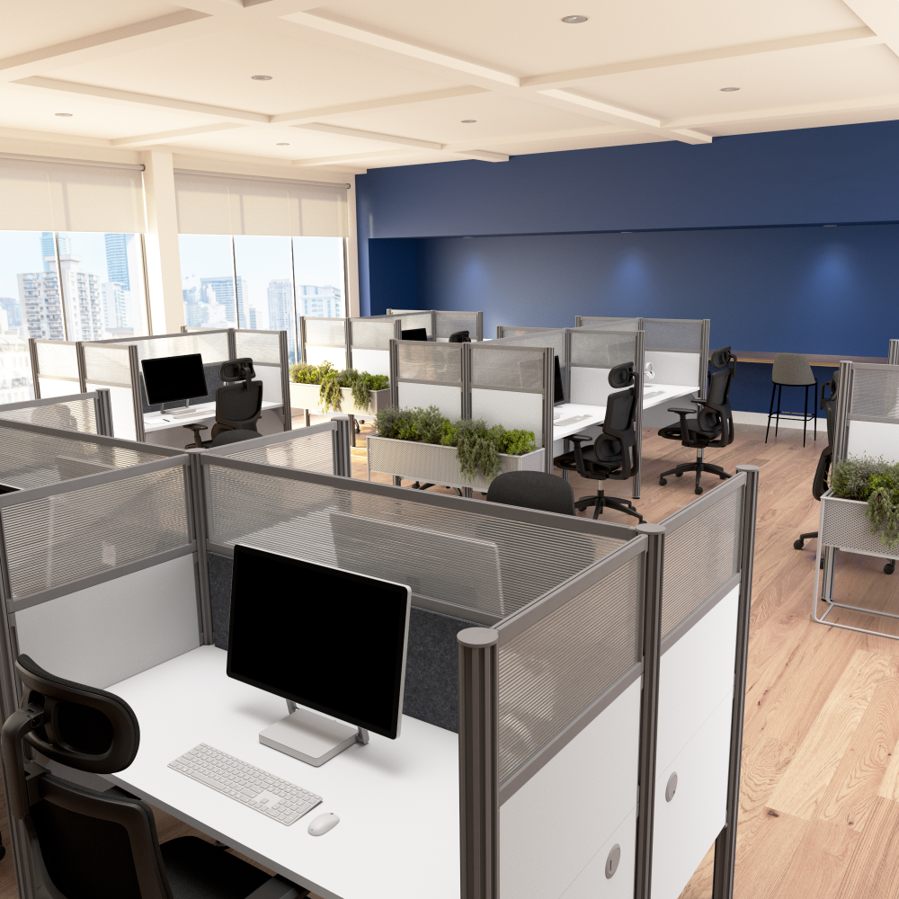 Shop Bush Business Furniture ProBiz 3 Person Office Cubicle Desk with High Privacy Panels and Tackboard, Image 03, 100872DG-17, #color_dark gray