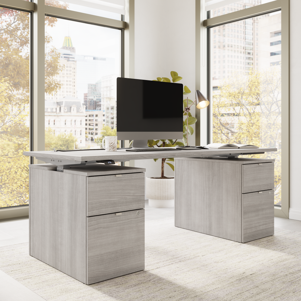 Shop Bush Business Furniture Stratus 72W x 30D Electric Height Adjustable Standing Desk with Drawers, Image 03, SUT010PG, #color_platinum gray