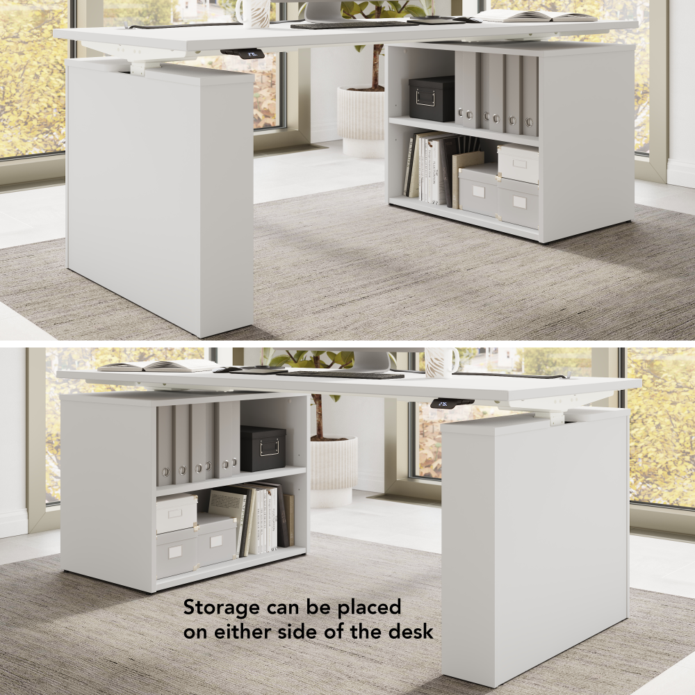 Shop Bush Business Furniture Stratus 72W x 30D Electric Height Adjustable Standing Desk with Bookcase, Image 06, SUT006WH, #color_white