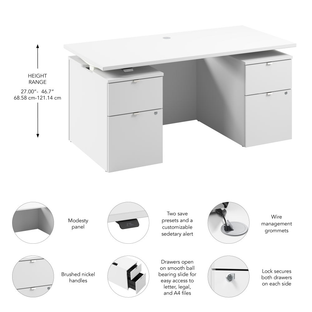 Shop Bush Business Furniture Stratus 60W x 30D Electric Standing Desk with Drawers and Modesty Panel, Image 07, SUT011WH, #color_white