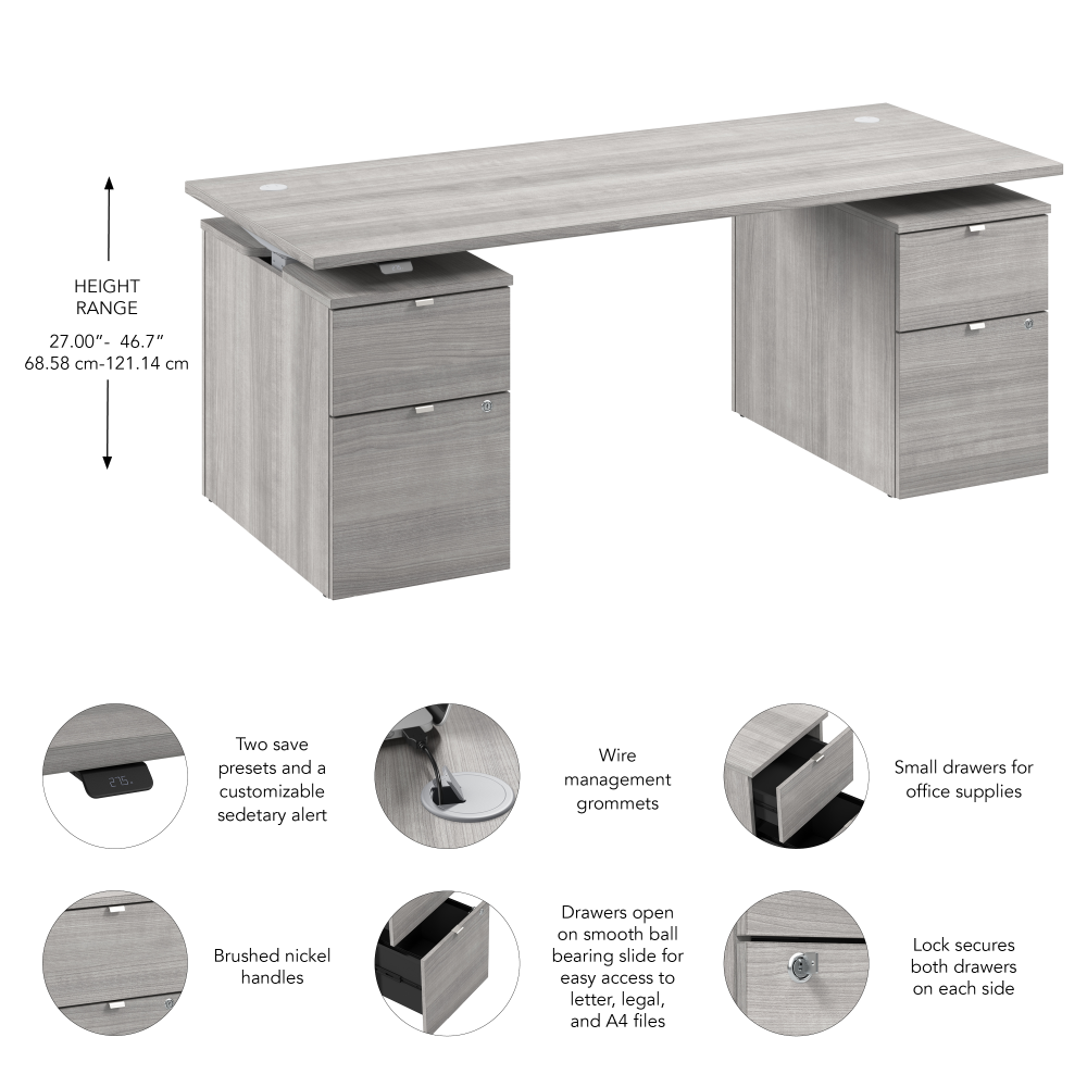 Shop Bush Business Furniture Stratus 72W x 30D Electric Height Adjustable Standing Desk with Drawers, Image 07, SUT010PG, #color_platinum gray