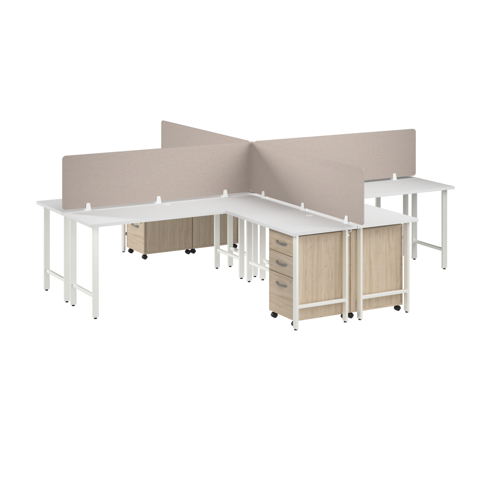 Shop Bush Business Furniture Hustle 4 Person L Shaped Desk with Mobile File Cabinets, Power Grommets, and Privacy Screens, Image 01, HUS017WHNESU, #color_white