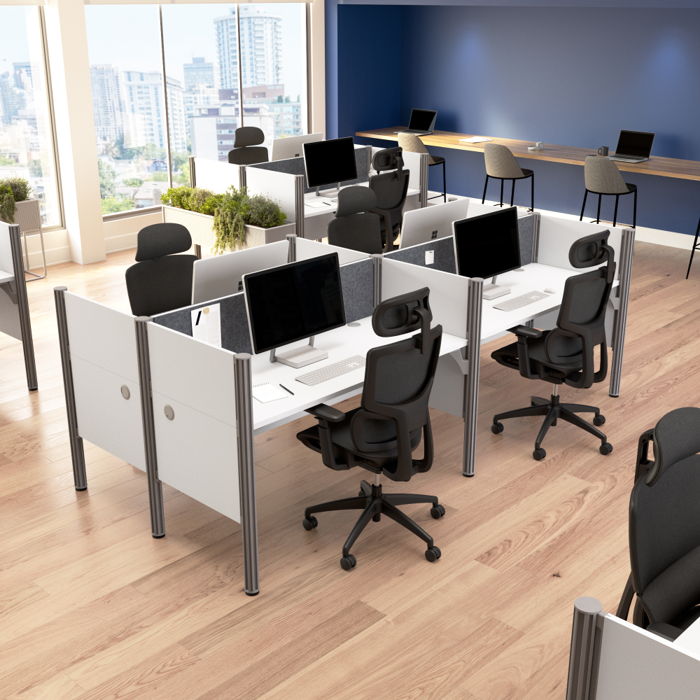 Shop Bush Business Furniture ProBiz 4 Person Office Cubicle Desk with Low Privacy Panels and Tackboard, Image 02, 100875CG-17, #color_white