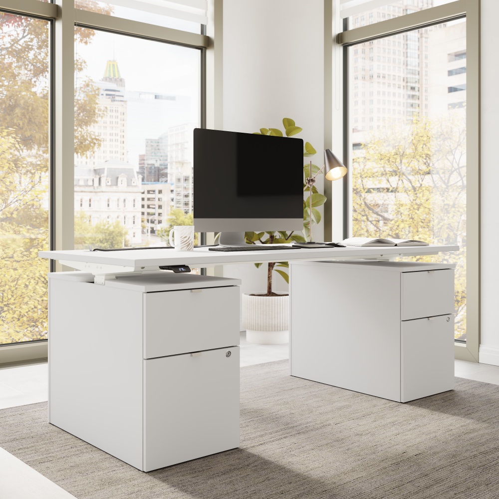 Shop Bush Business Furniture Stratus 72W x 30D Electric Height Adjustable Standing Desk with Drawers, Image 03, SUT010WH, #color_white